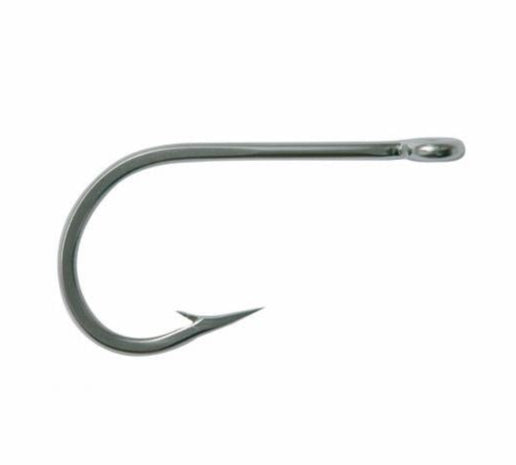 baiting a fishing hook for big tuna Mustad 7691S Stainless Southern Tuna Hooks