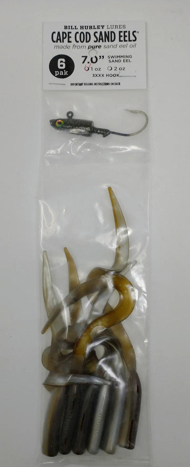 cape cod fishing lures Bill Hurley Swimming Sandeel 7" 6pk Olive – Fisherman's Headquarters