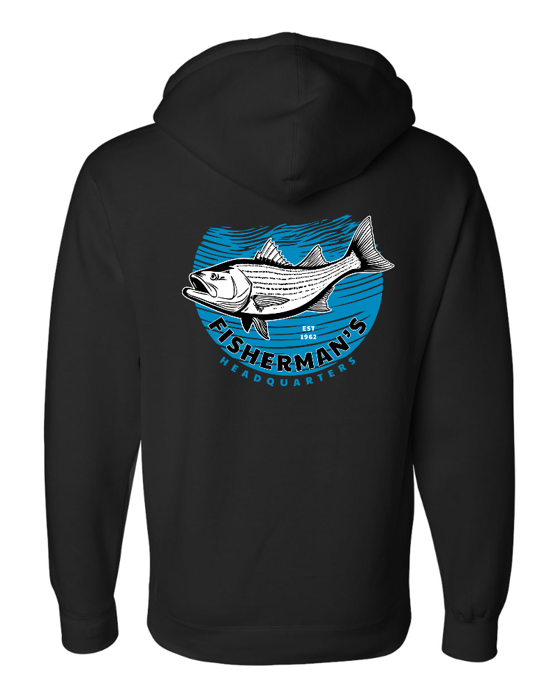 Fish Heads Bass Water Lines Heavy Weight Pullover Hoodie