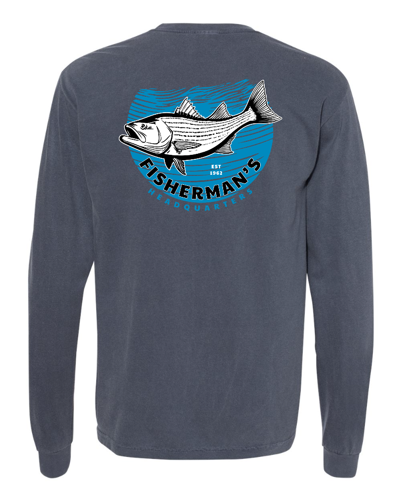 Fish Heads Bass Water Lines Comfort Colors Long Sleeve
