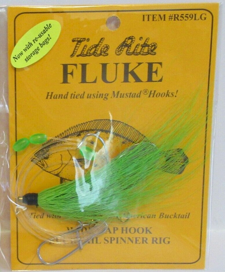 best size hook for fluke fishing Tide Rite R559 Wide Gap Hook Bucktail Spinner Fluke Rig Lime Green